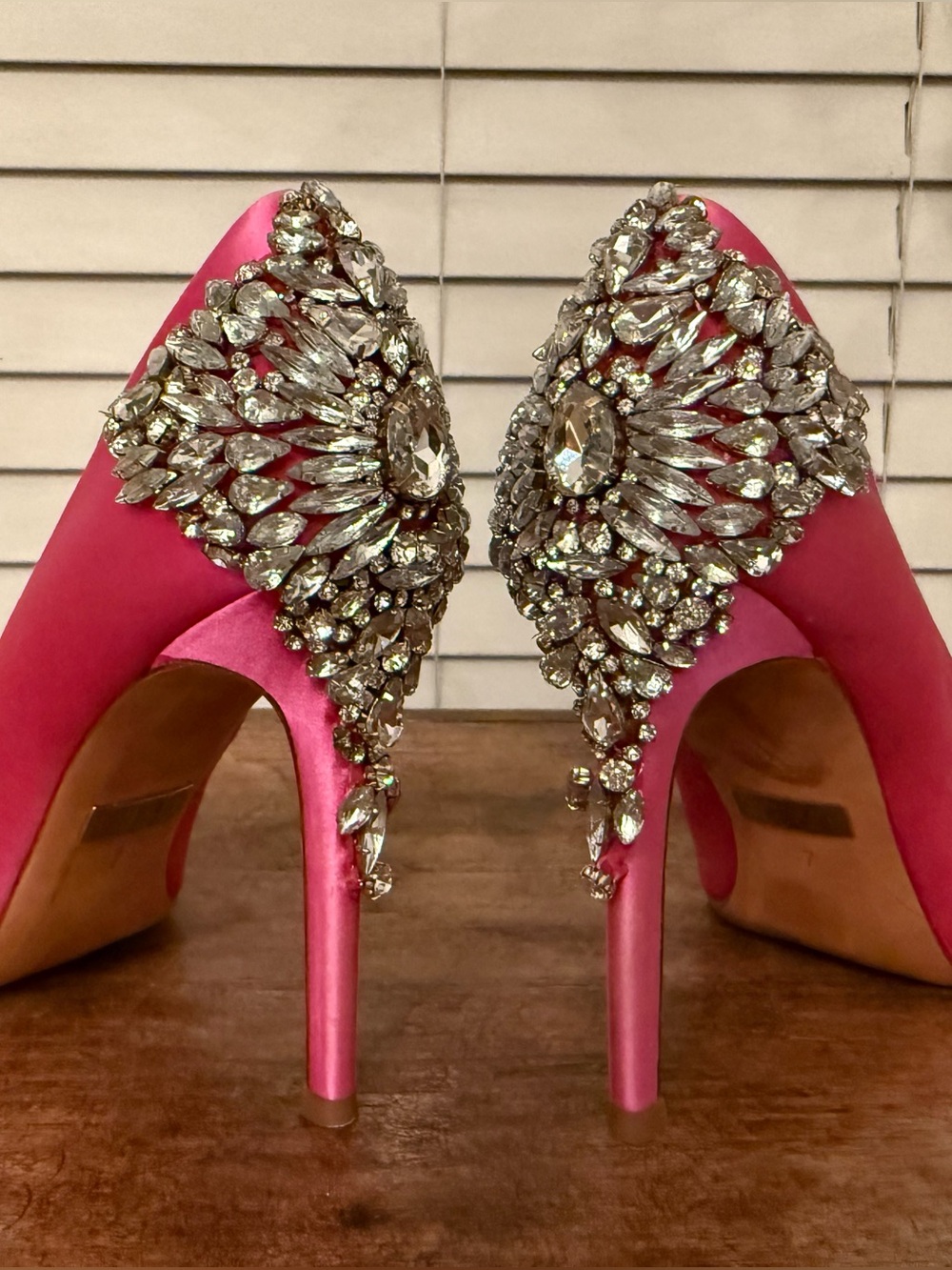 Hot Pink Crystal Embellished Pointed Toe Pumps - Picture 9 of 14